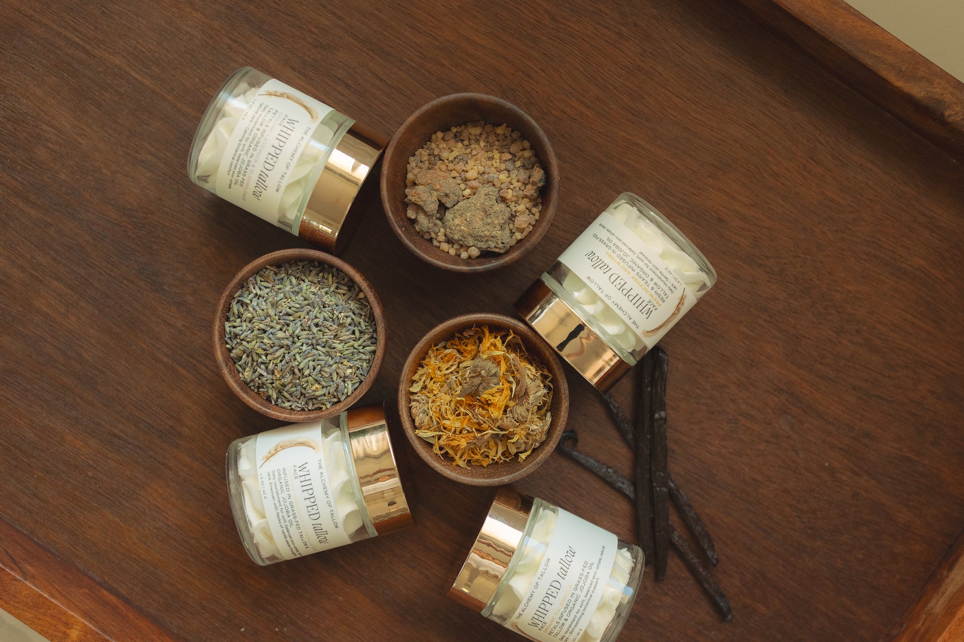 whipped grass fed tallow with organic botanicals 